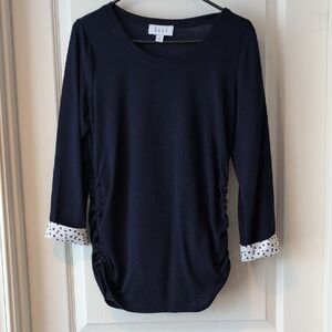 Elle Blue Ruched Blouse with White Accents